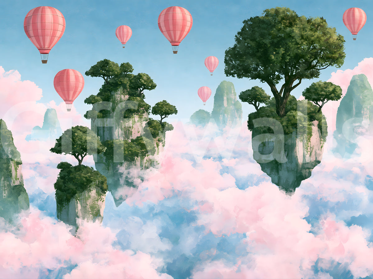 Floating Isles and Pink Skies Wall Mural
