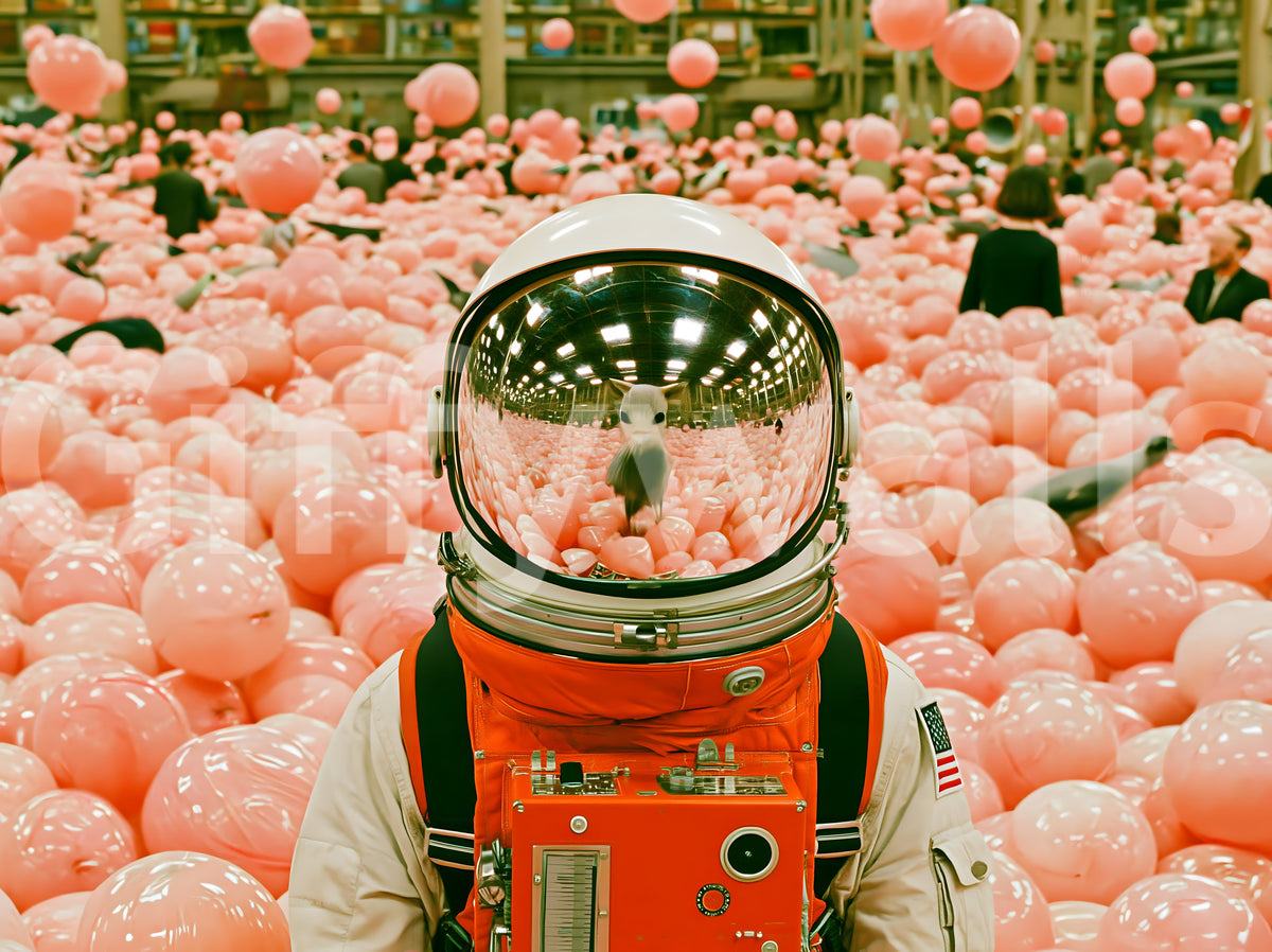 Astronaut in a Sea of Pink Balloons Wall Mural