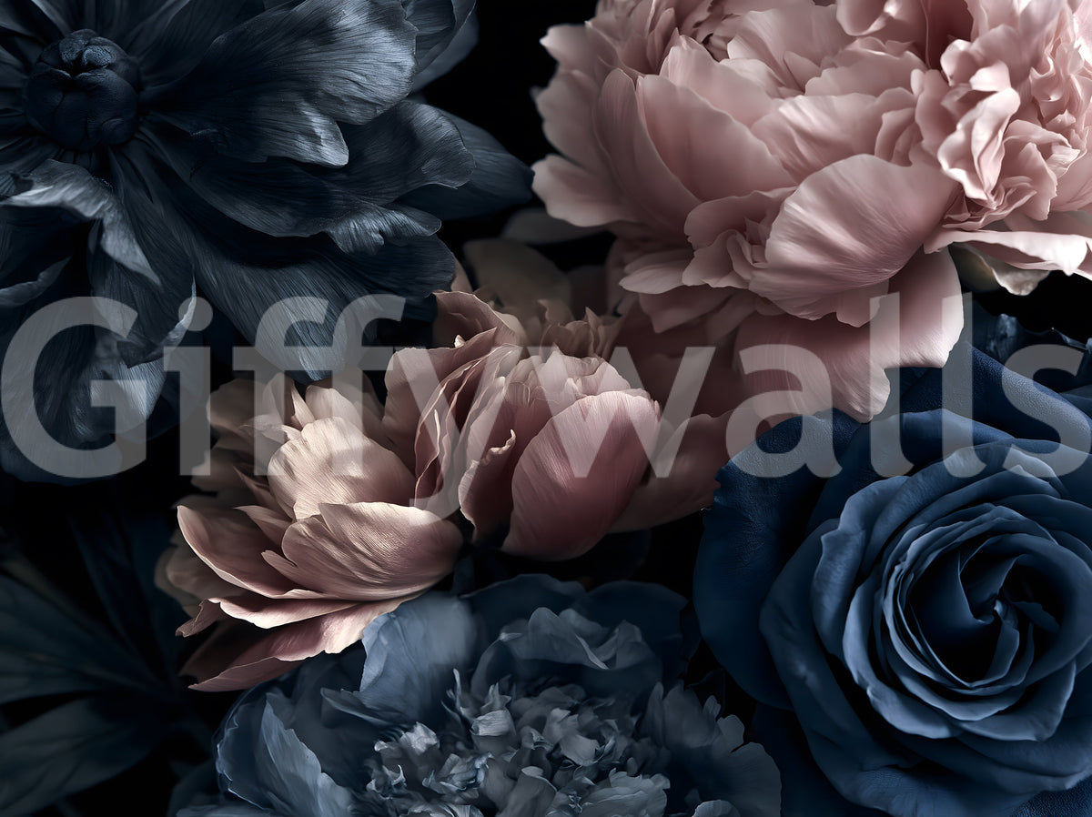 Midnight Peony and Rose Bloom Wall Mural