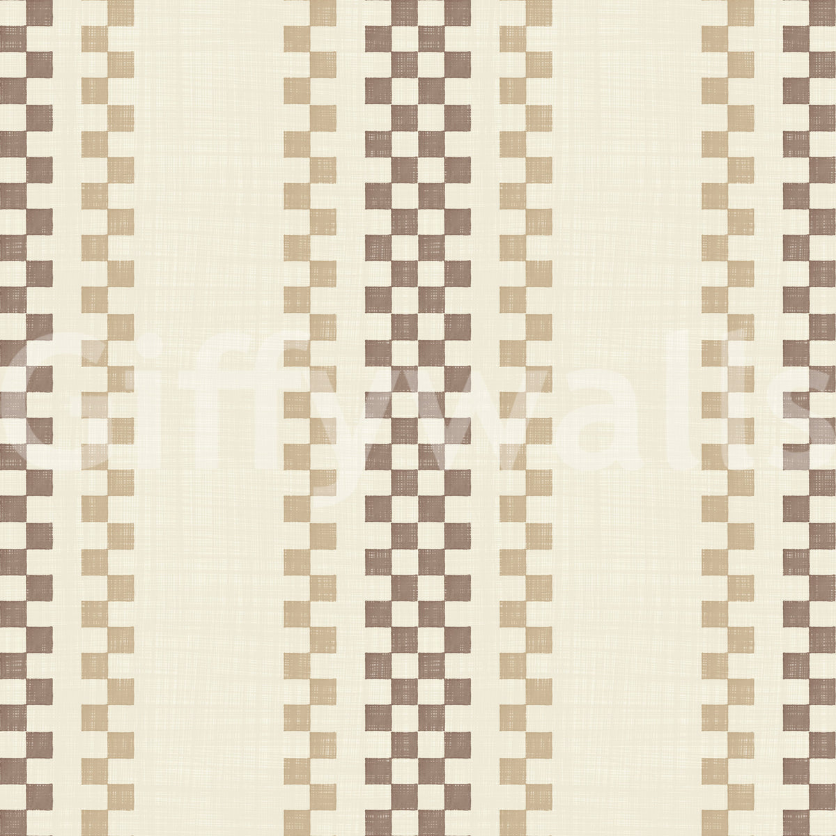 Ticking Checker Stripes - Chocolate & Beige Wallpaper