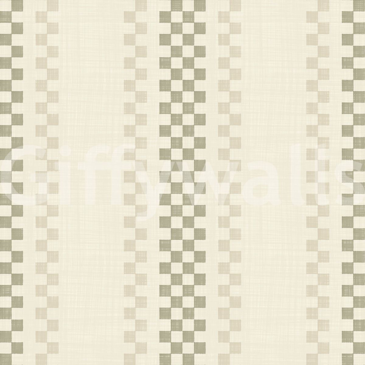 Ticking Checker Stripes - Sage & Cream Wallpaper