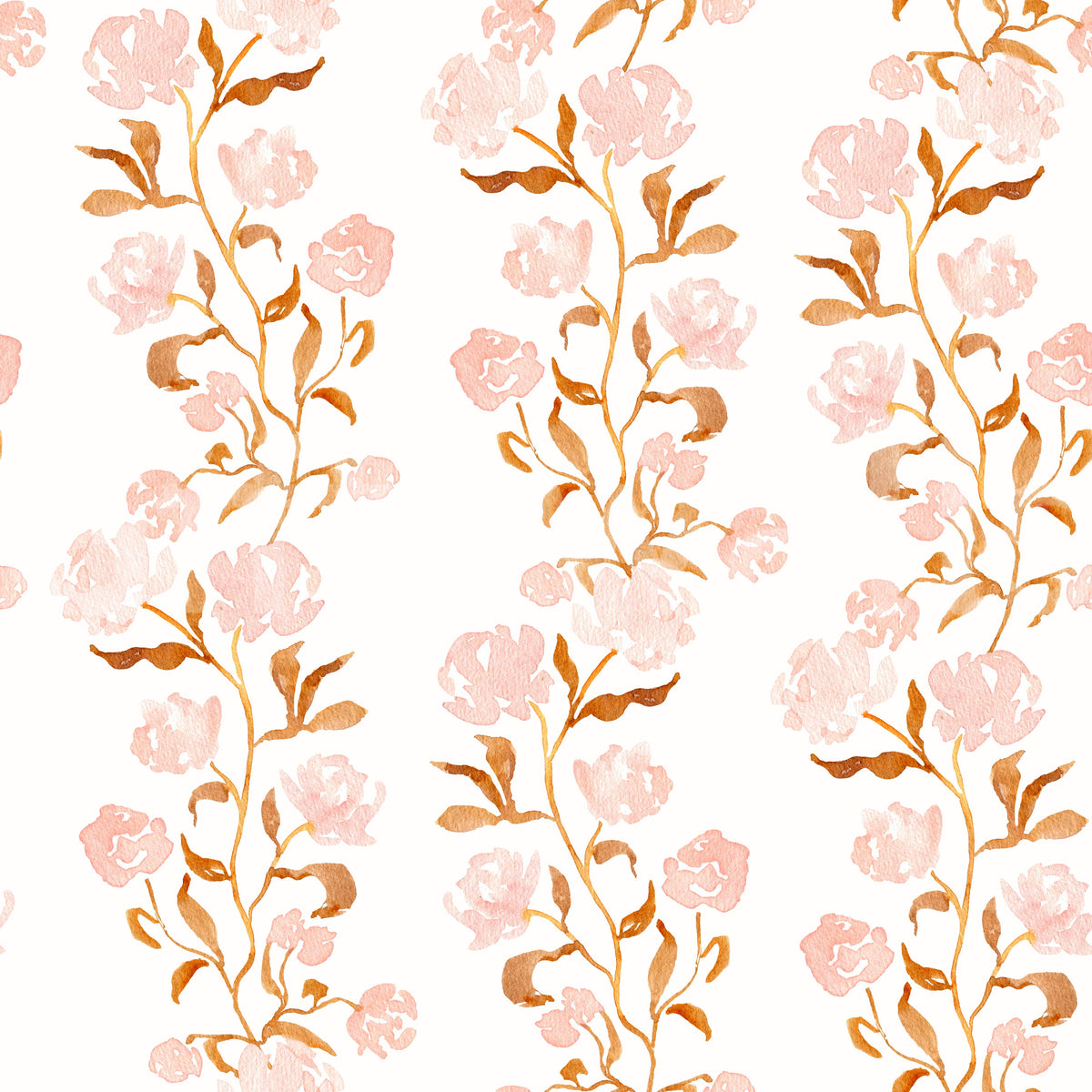 Watercolor Blush and Copper Vine Trailing Floral Wallpaper