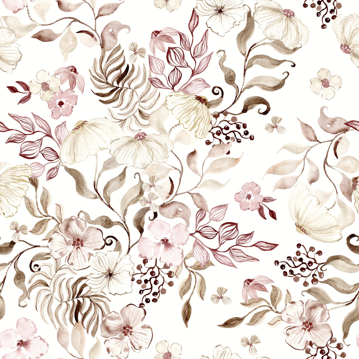 Blush and Ivory Watercolor Subtle Garden Wallpaper