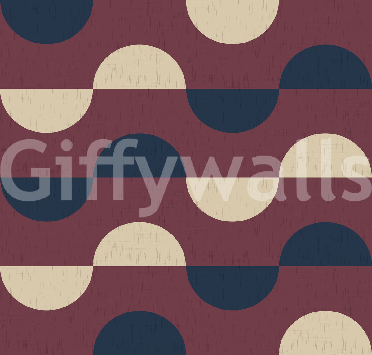 Mid Century Half Moon Wallpaper Burgundy Navy Cream Wallpaper