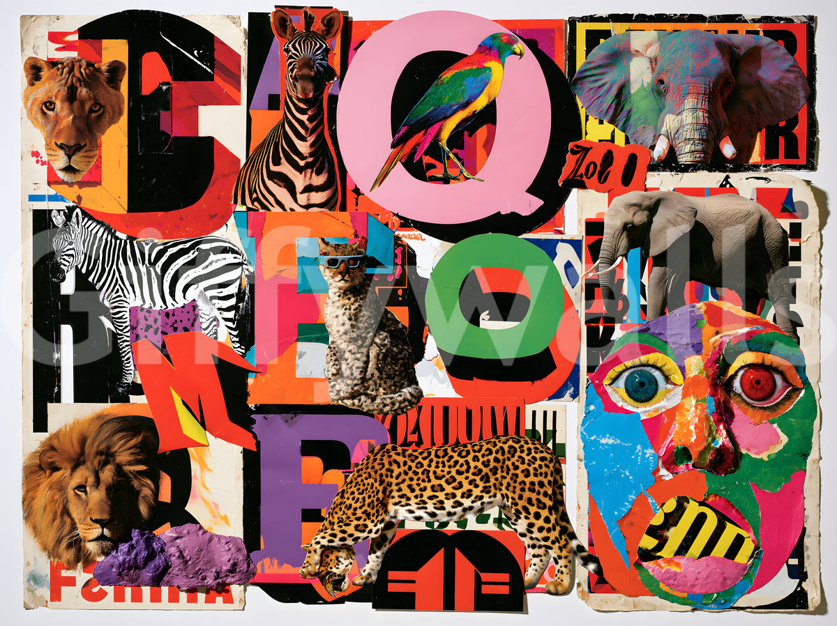 Eclectic Safari Collage Wall Mural