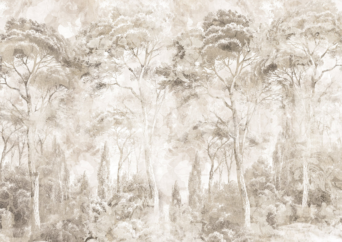 Misty Forest Landscape Warm Sepia Wall Mural Wall Mural