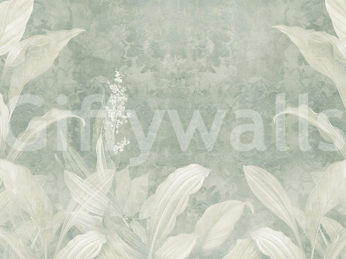Misty Sage Botanical Leaves Wall Mural Wall Mural