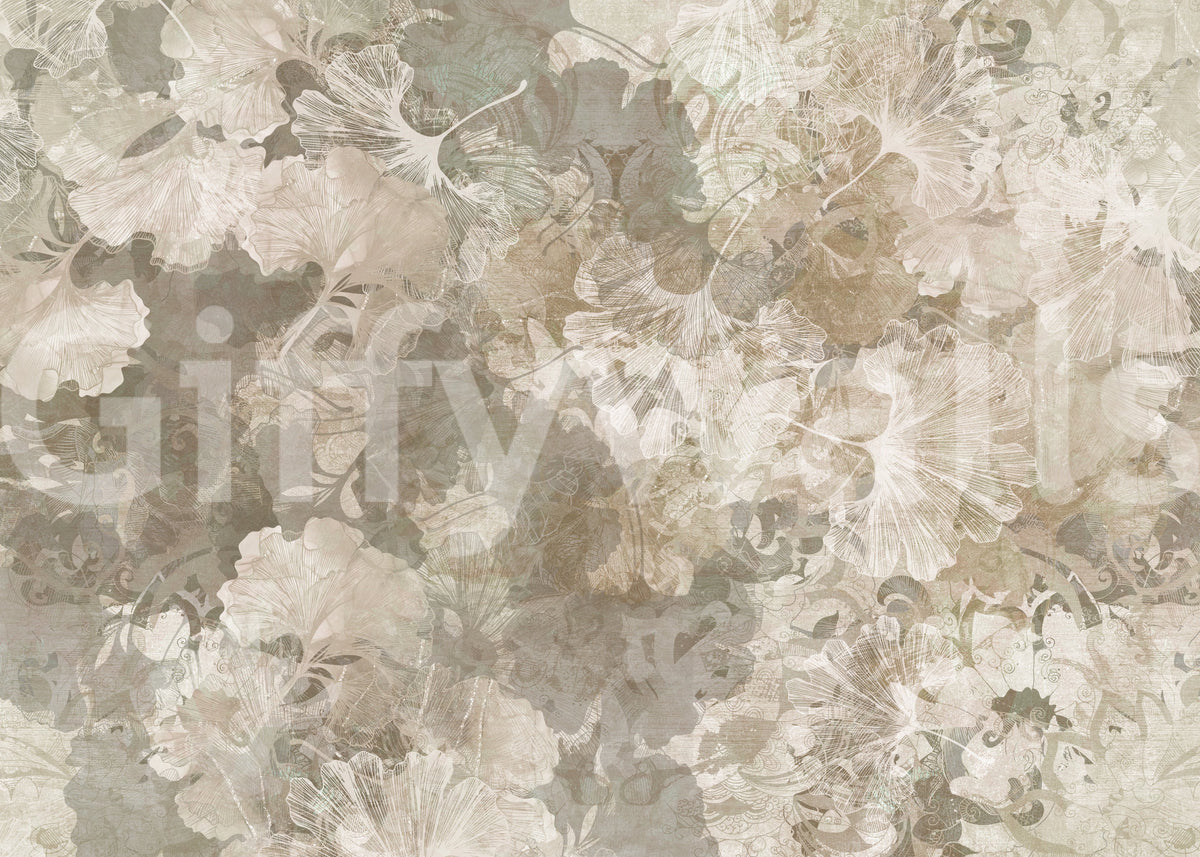 Warm Sand Golden Ginkgo Leaf Vintage Wall Mural Wall Mural