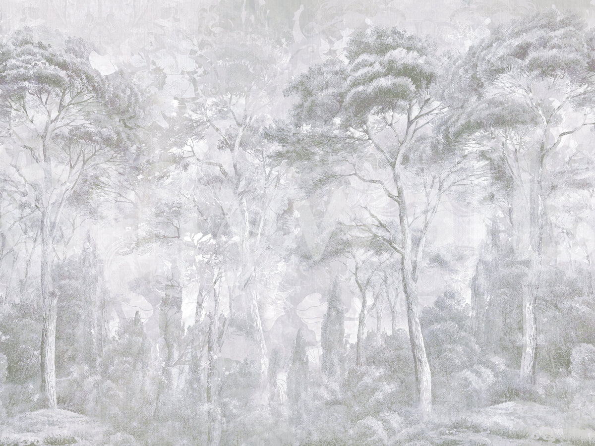Foggy Slate Grey Misty Forest Landscape Wall Mural Wall Mural