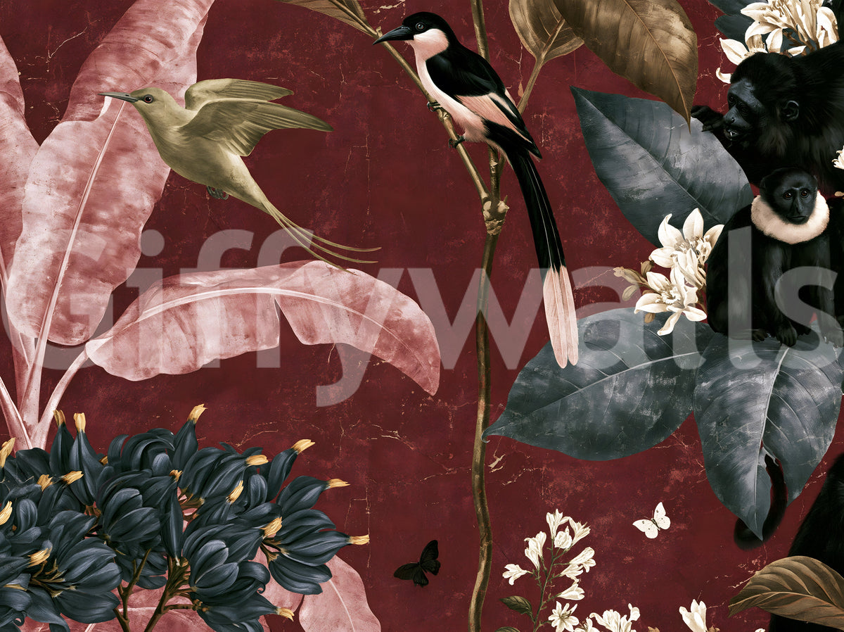 Deep Crimson Jungle Life Wall Mural