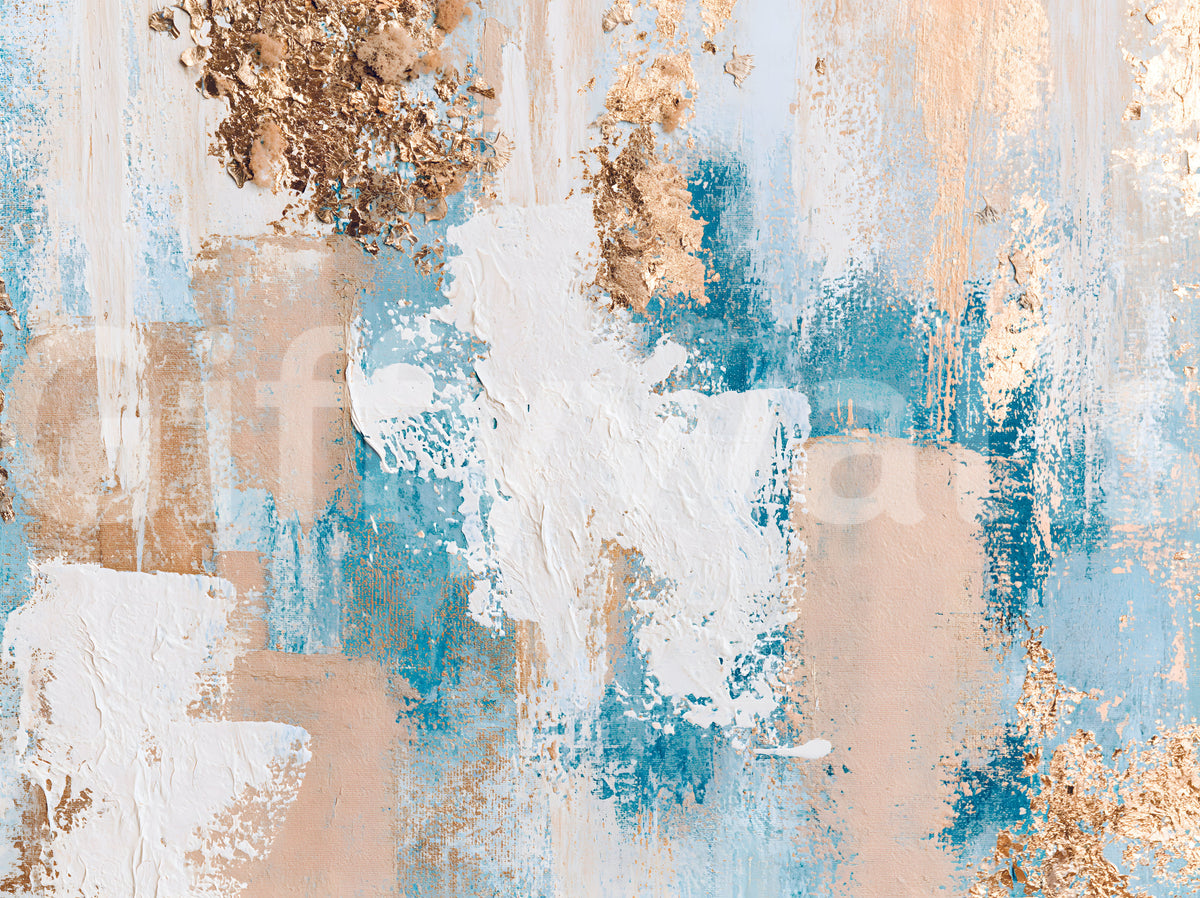 Azure and Gilded Brushstrokes Wall Mural