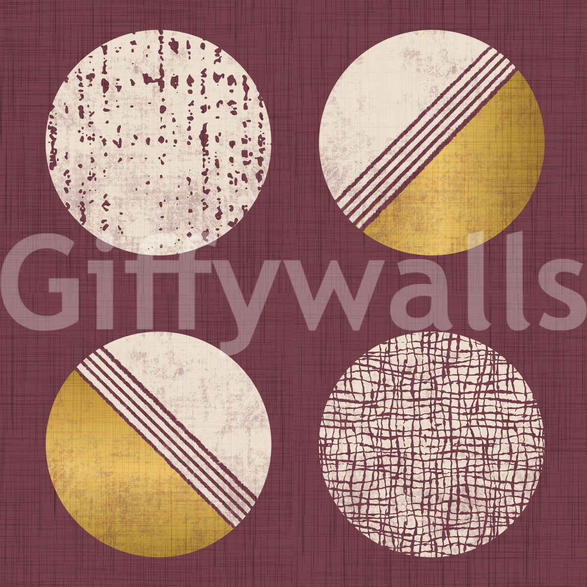 Burgundy Mustard Circles Wallpaper Mid Century Wallpaper