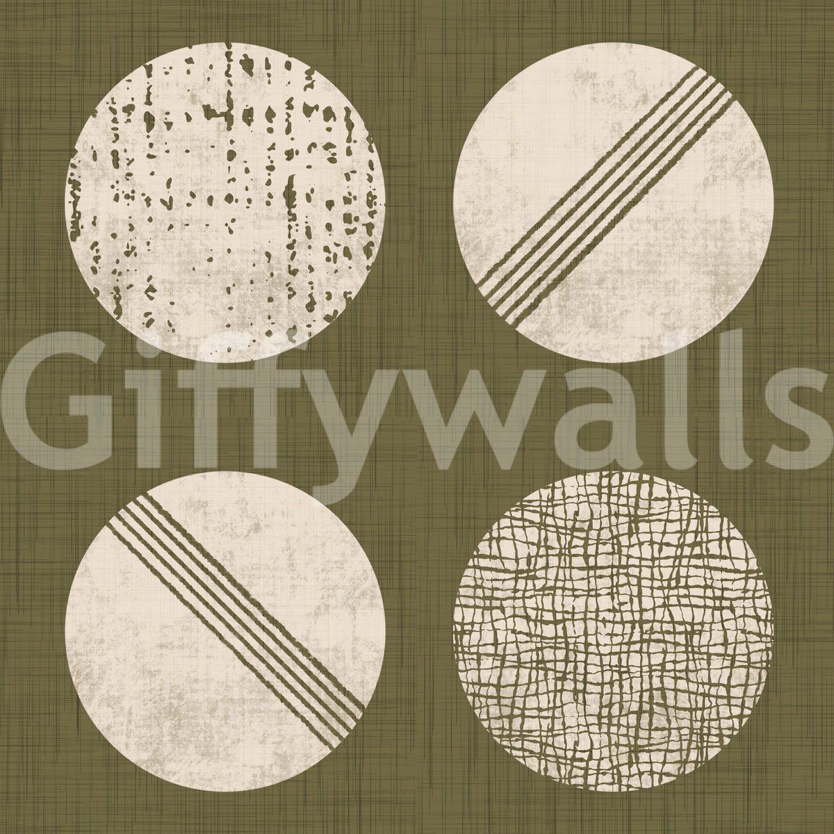 Olive Green Cream Circles Wallpaper Mid Century Wallpaper