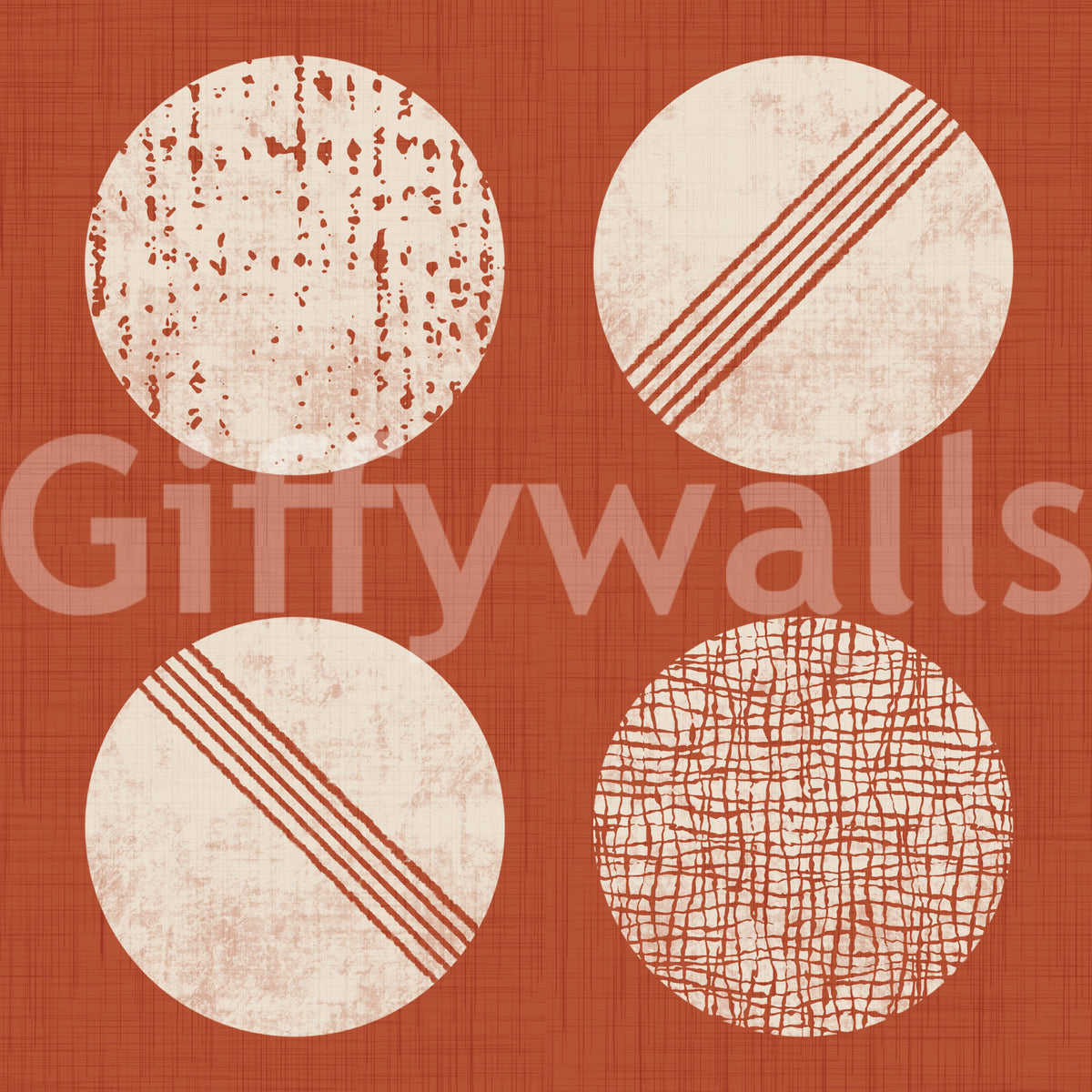 Rust Red Cream Circles Wallpaper Mid Century Wallpaper