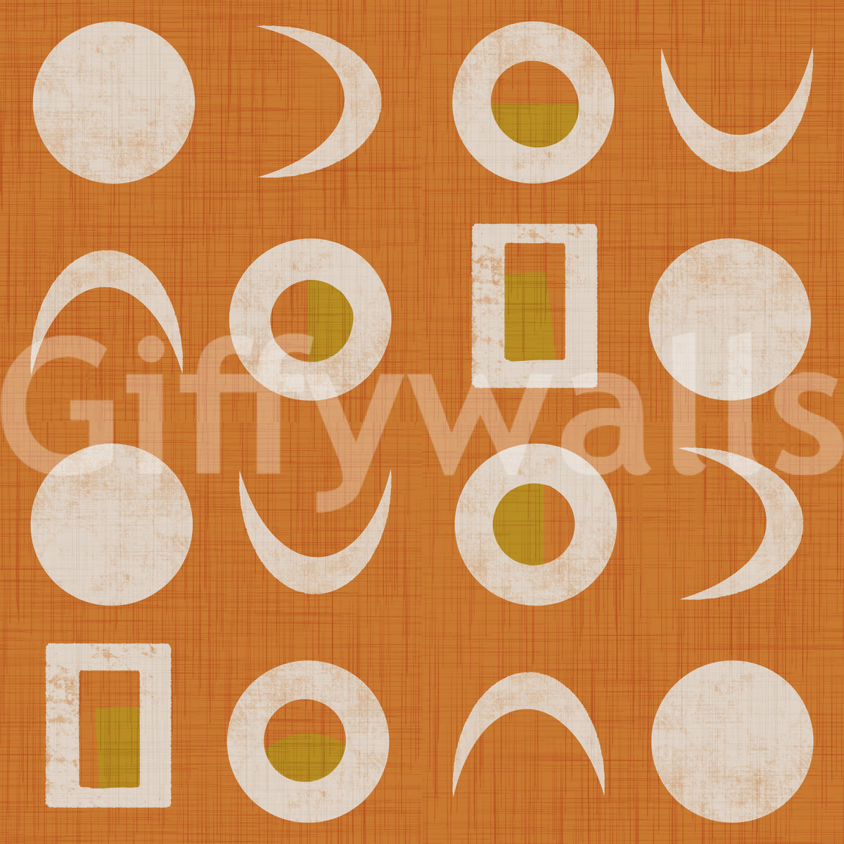 Burnt Orange Moon Phase Wallpaper Mid Century Wallpaper