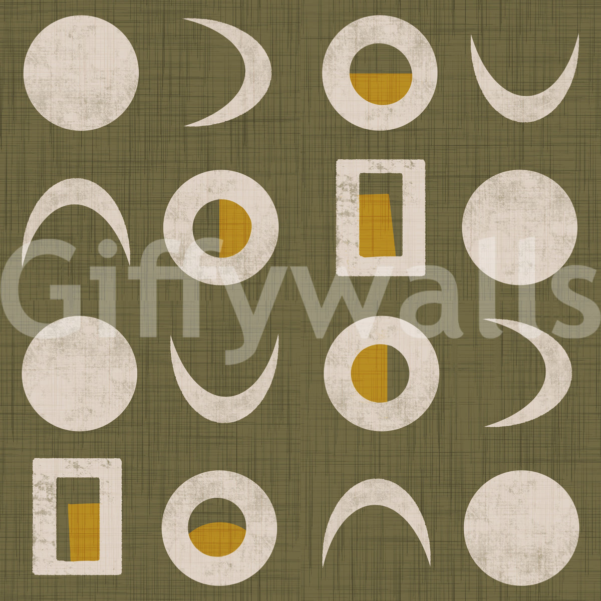 Olive Green Moon Phase Wallpaper Mid Century Wallpaper