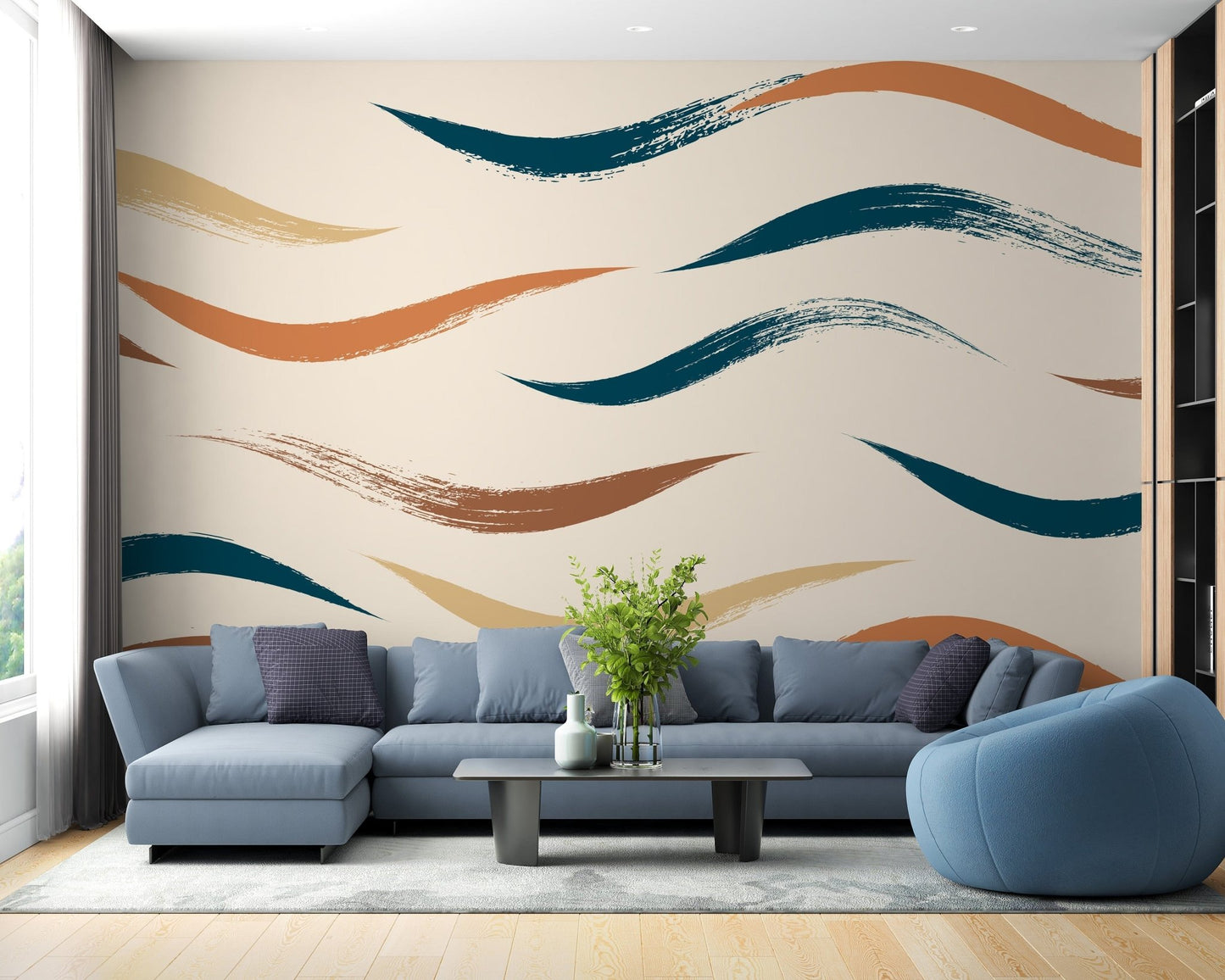 Seamless wavy beige wallpaper mural for cozy decor. A254