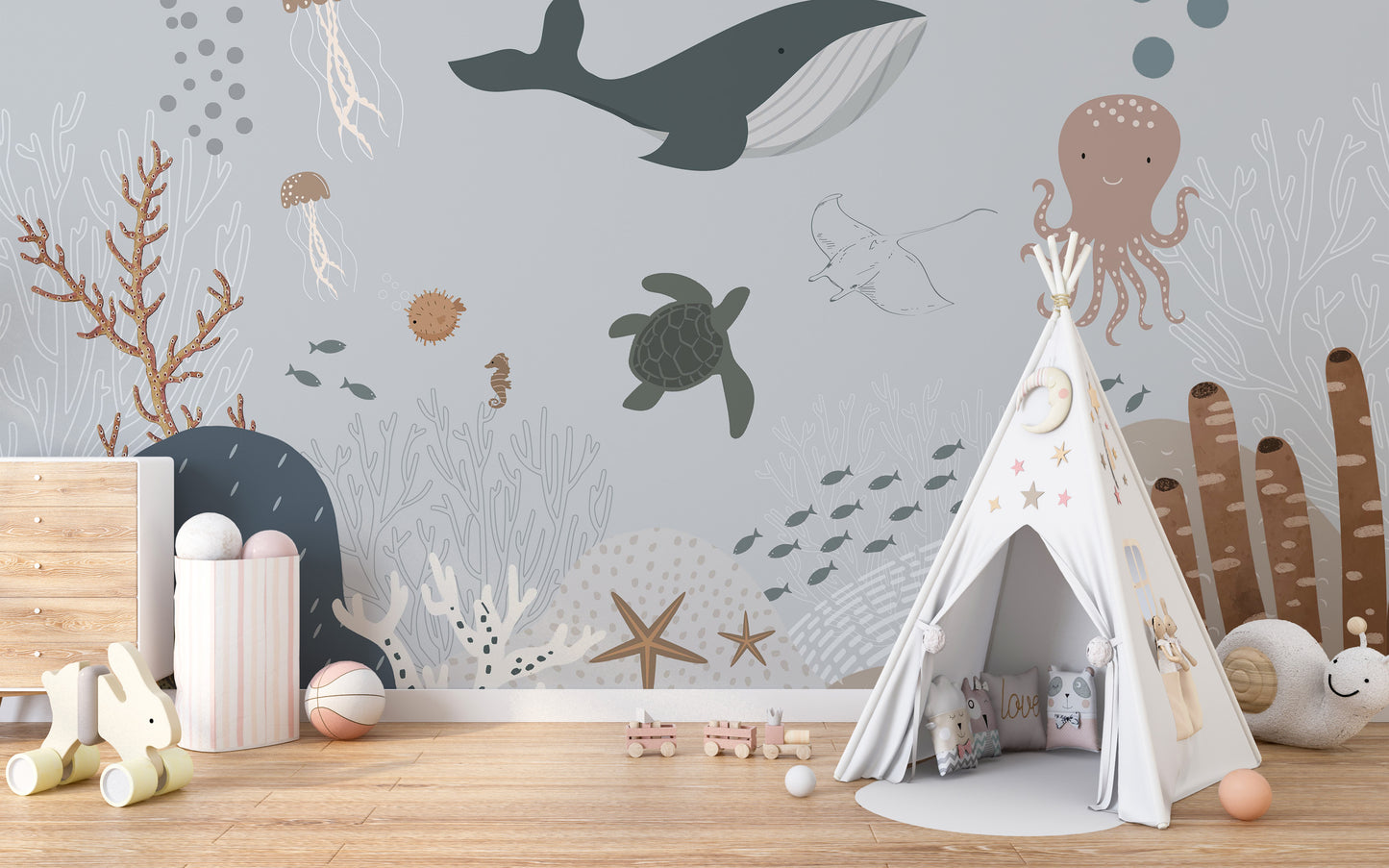 Giant whale mural for living spaces