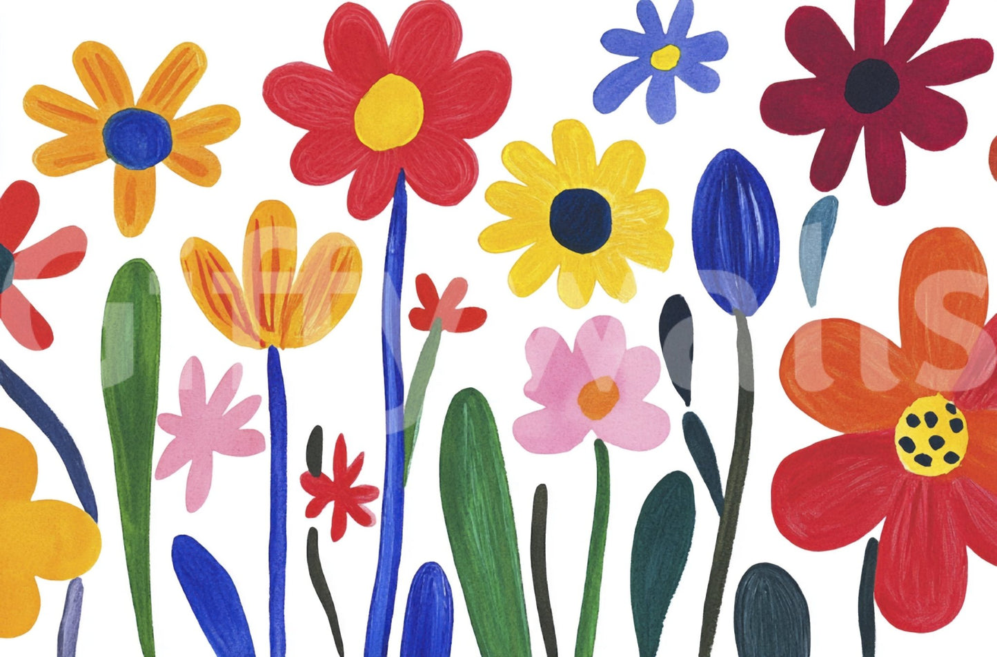 Modern mural with freeform botanical shapes and color