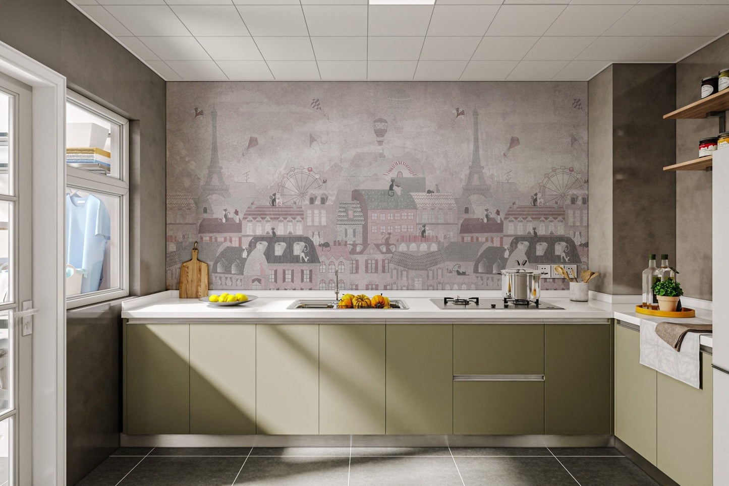 French cityscape wallpaper with Ferris wheel