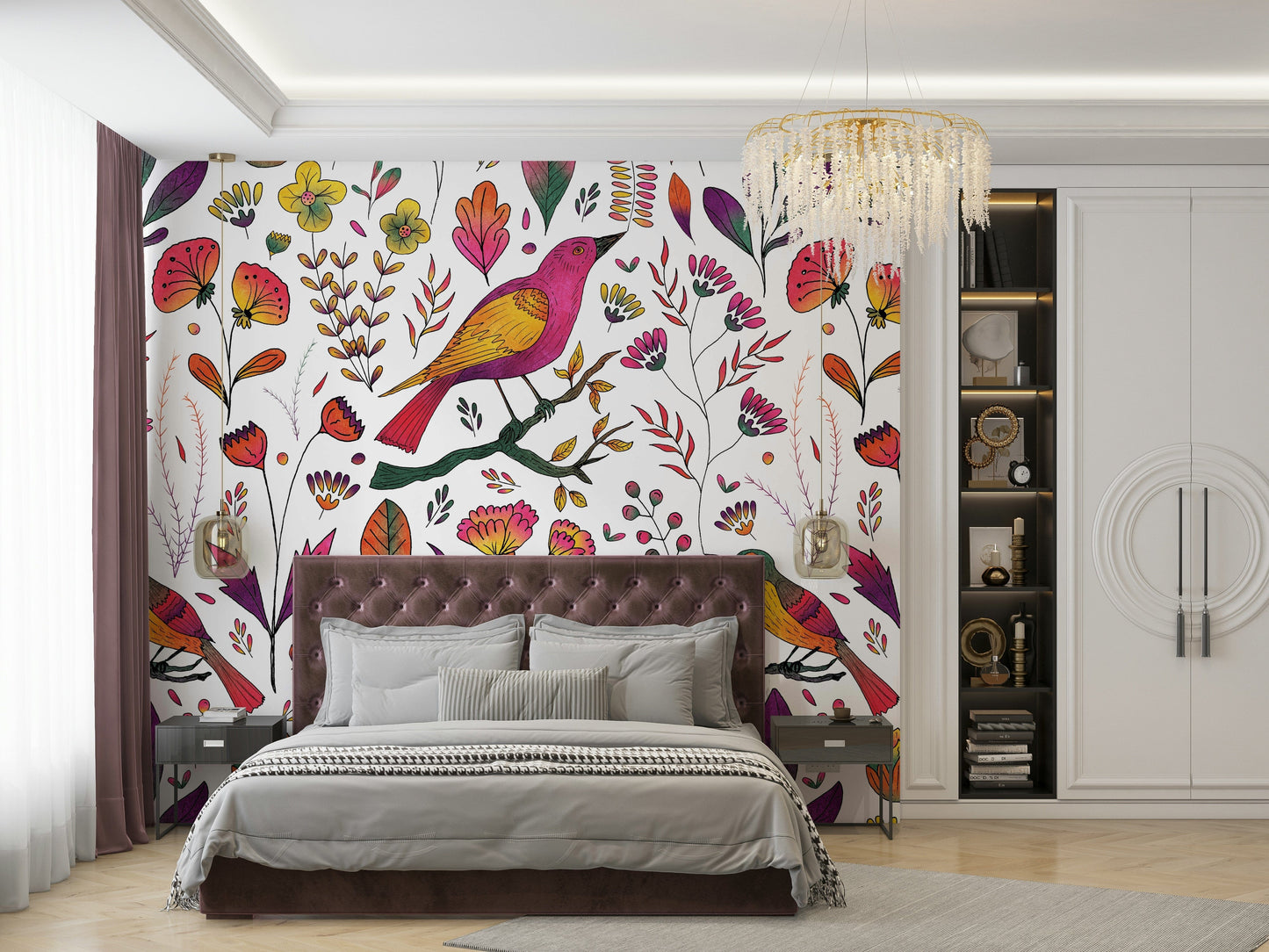 Fresh white background floral wallpaper