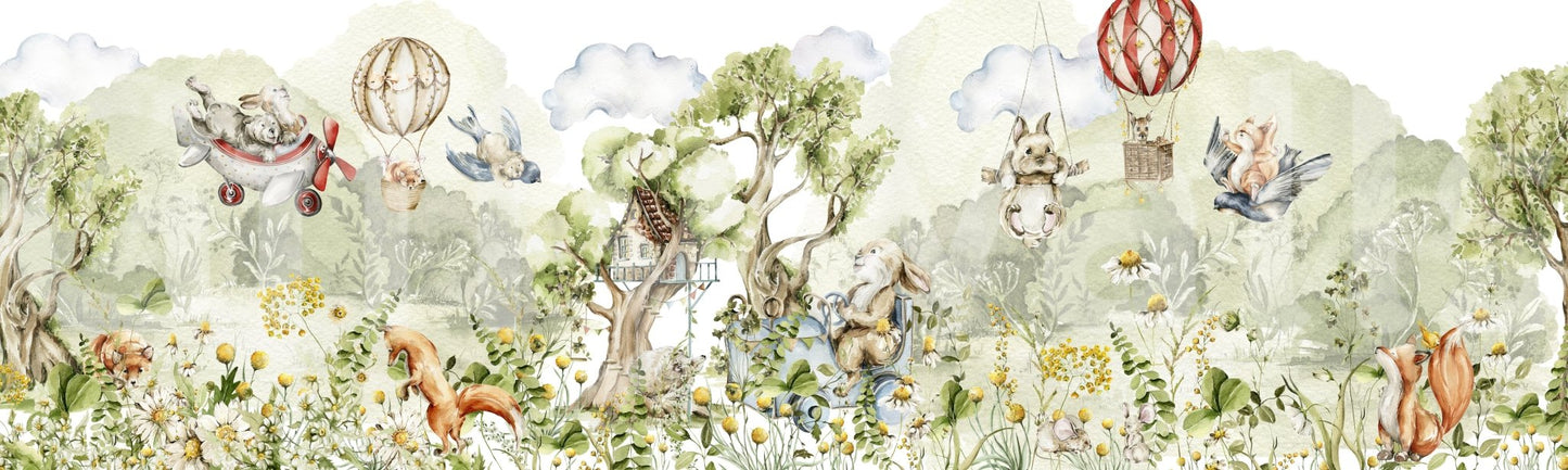 Magical woodland mural with trees, animals, and fun vibes., GD1241