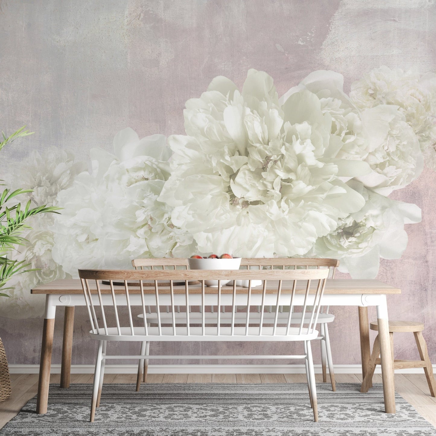 White Peonies On Pink Wallpaper Mural - Giffywalls A147