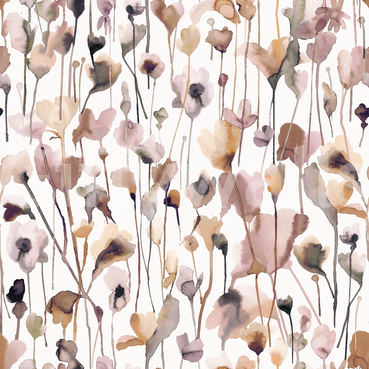 Wild Flowers Watercolor Natural Beige Wallpaper