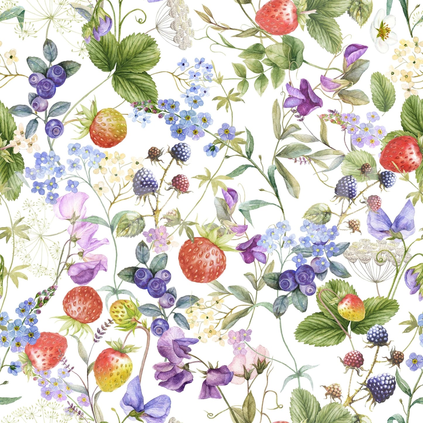 Vintage style Wildflower Patch mural displaying mixed meadow flora.