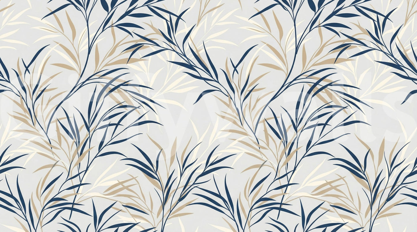 Soft botanical linework across Willow Branch Serenity wall mural, GD9032