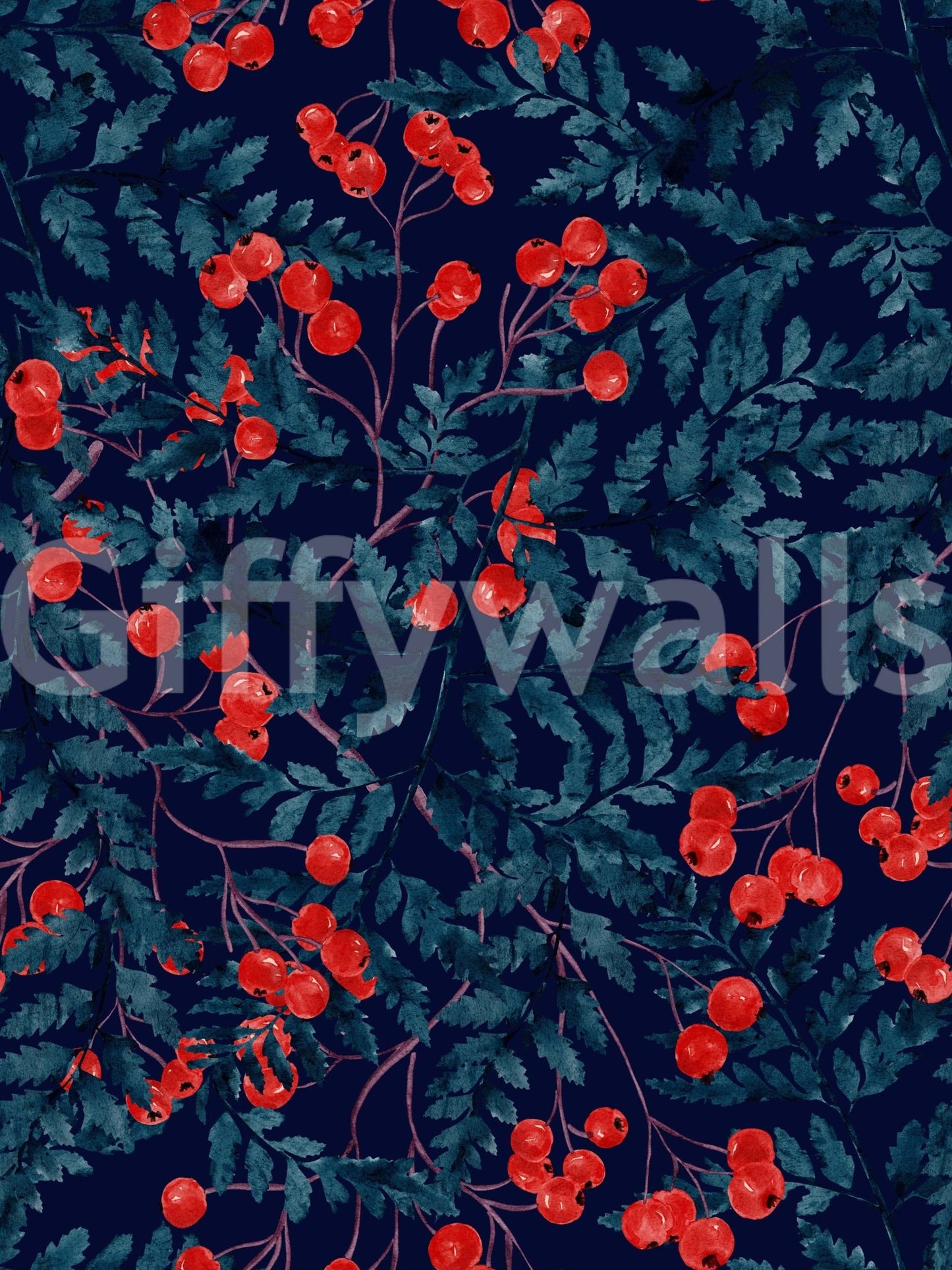 Winter Berries Wallpaper wallpaper mural for a nursery feature wall.