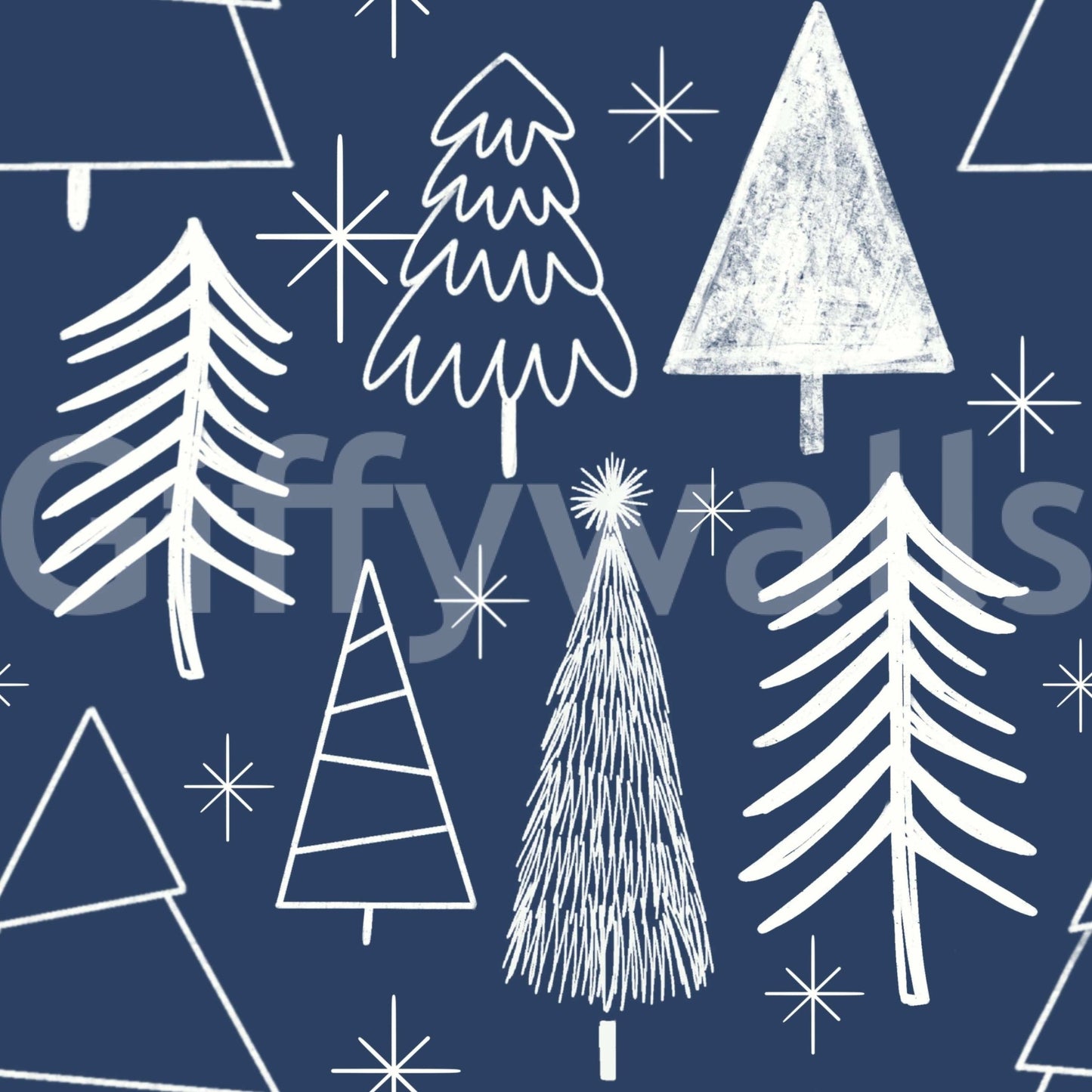Bold Winter Trees Wallpaper brushstroke design on blue.