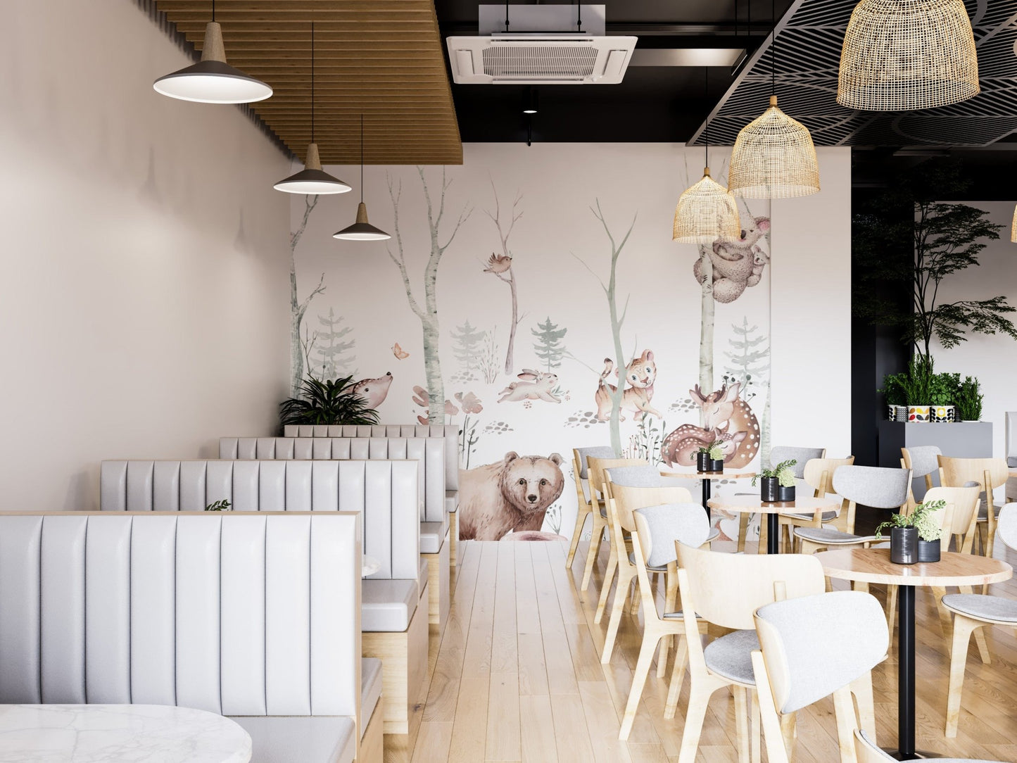 Soft pastel forest animals wall mural