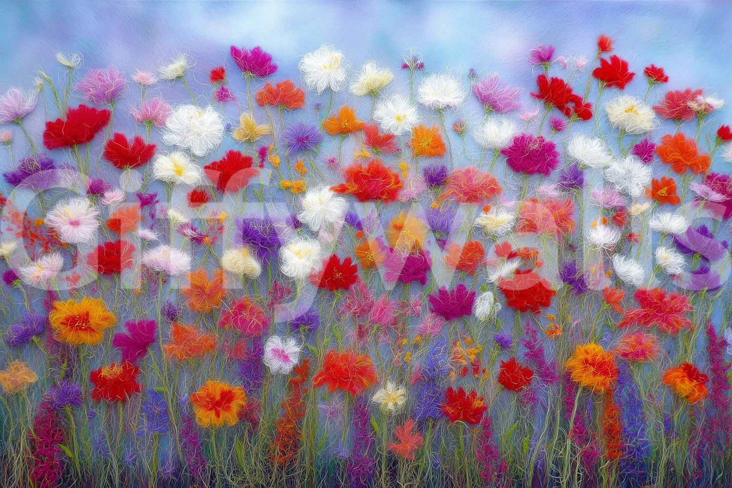 Hand-drawn floral wallpaper with wool texture