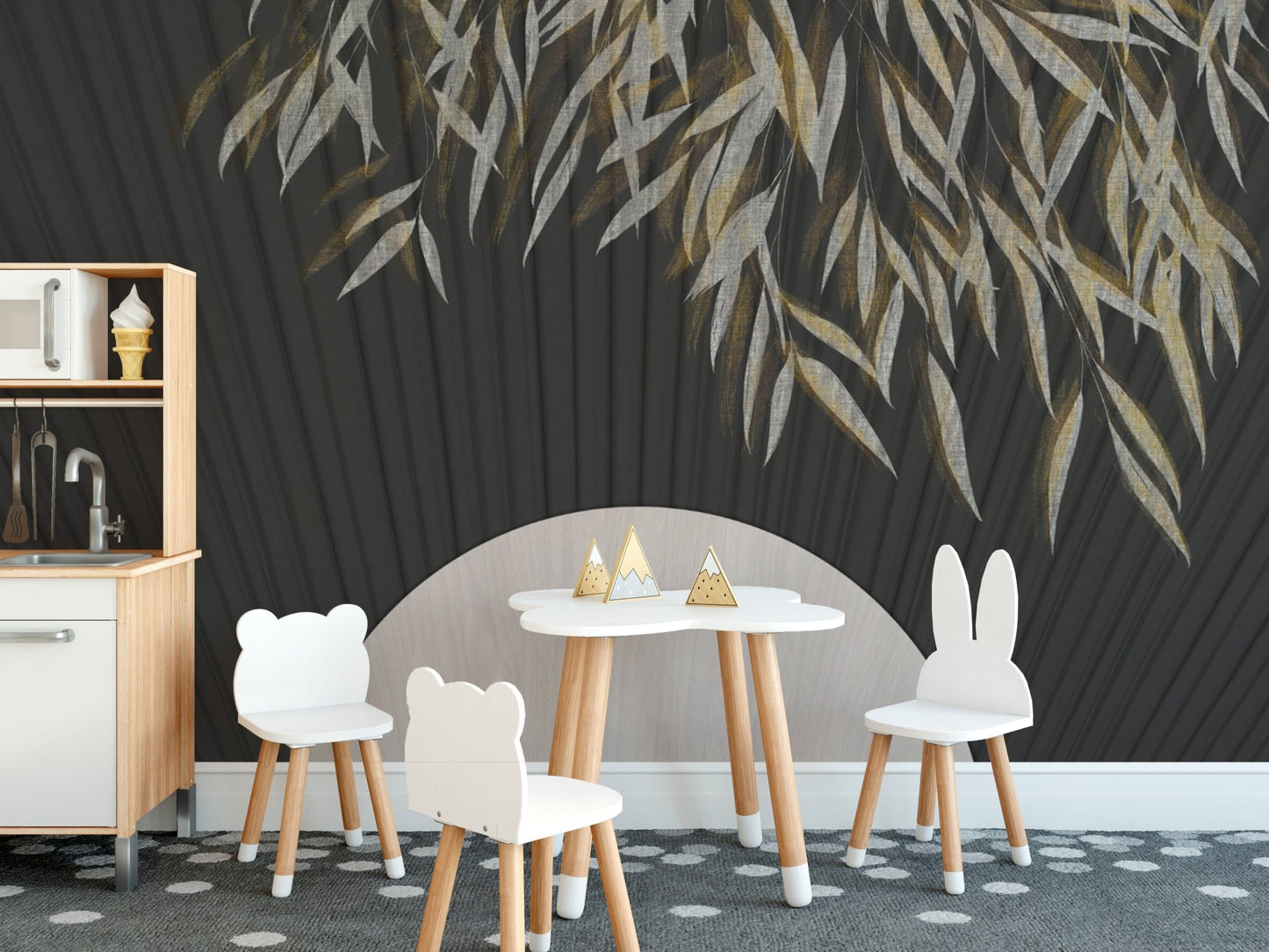 Minimalist black botanical fan wall decor