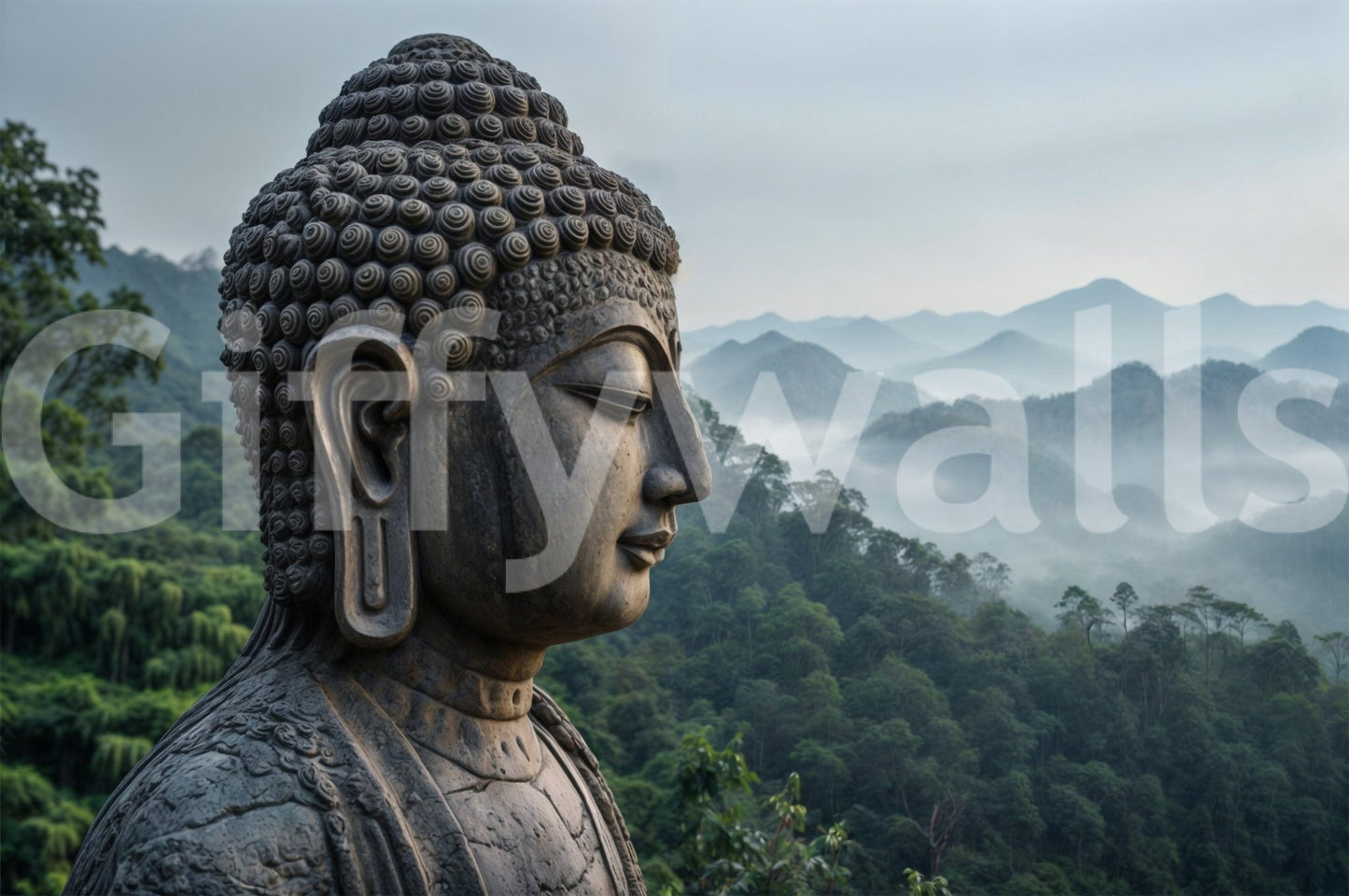 Meditating Buddha silhouette for a quiet nursery wallpaper mural