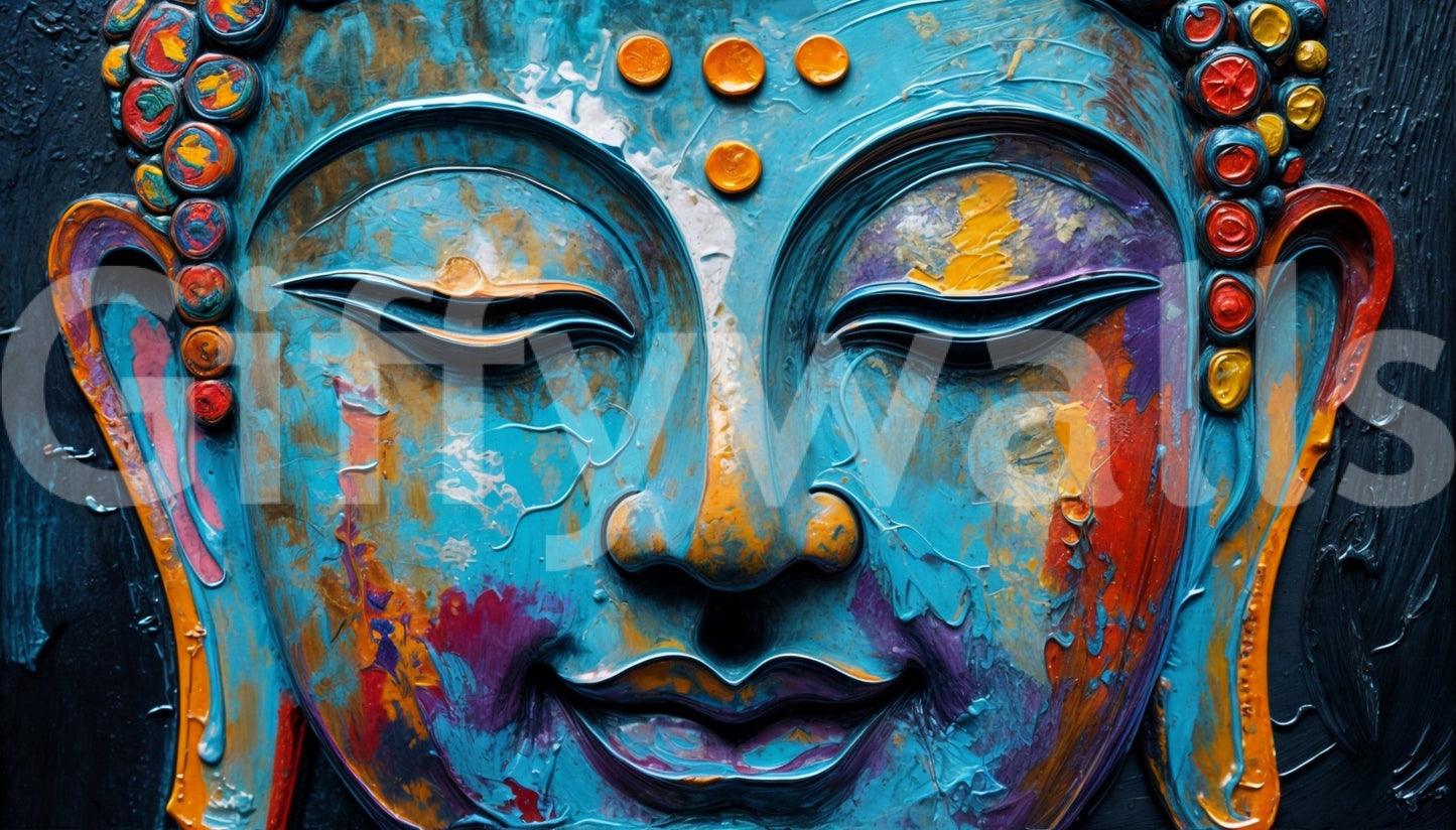 Quiet study area with antique style wallpaper mural Zenith Buddha Wall Mural