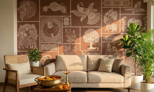 Madhubani Warli Terracotta Harmony Wallpaper