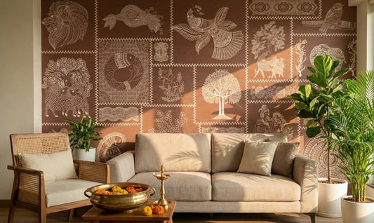 Madhubani Warli Terracotta Harmony Wallpaper