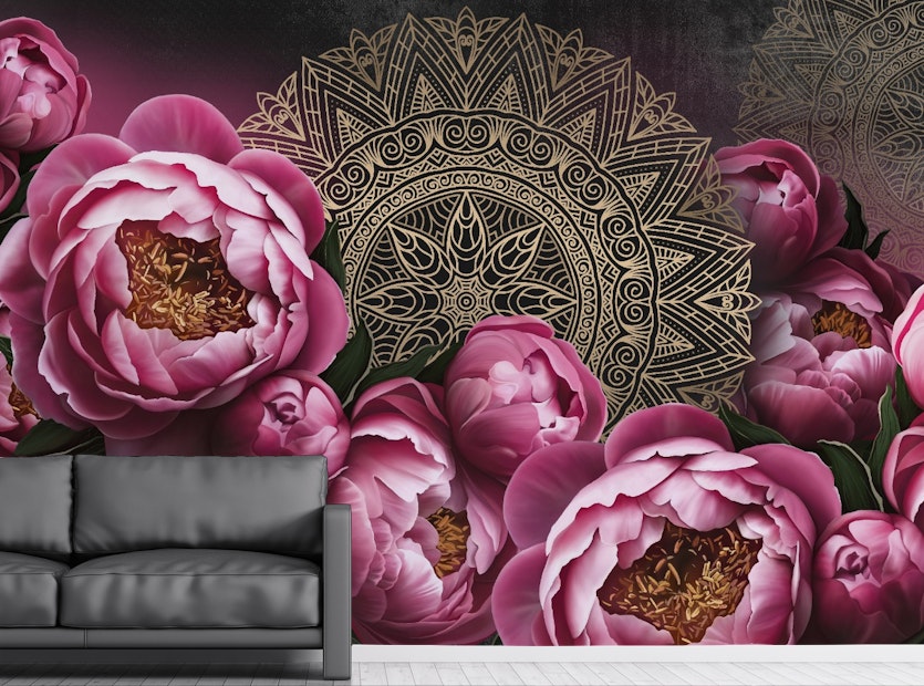 Round symmetrical mandala wallpaper with radial ornamental detail