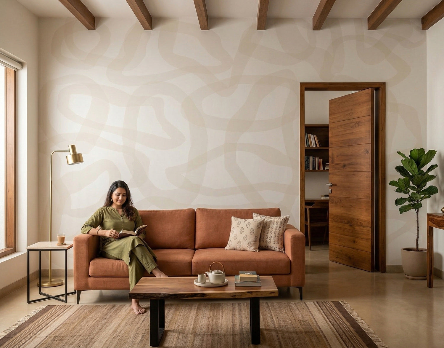 Made to measure neutral wallpaper with a gentle geometric pattern