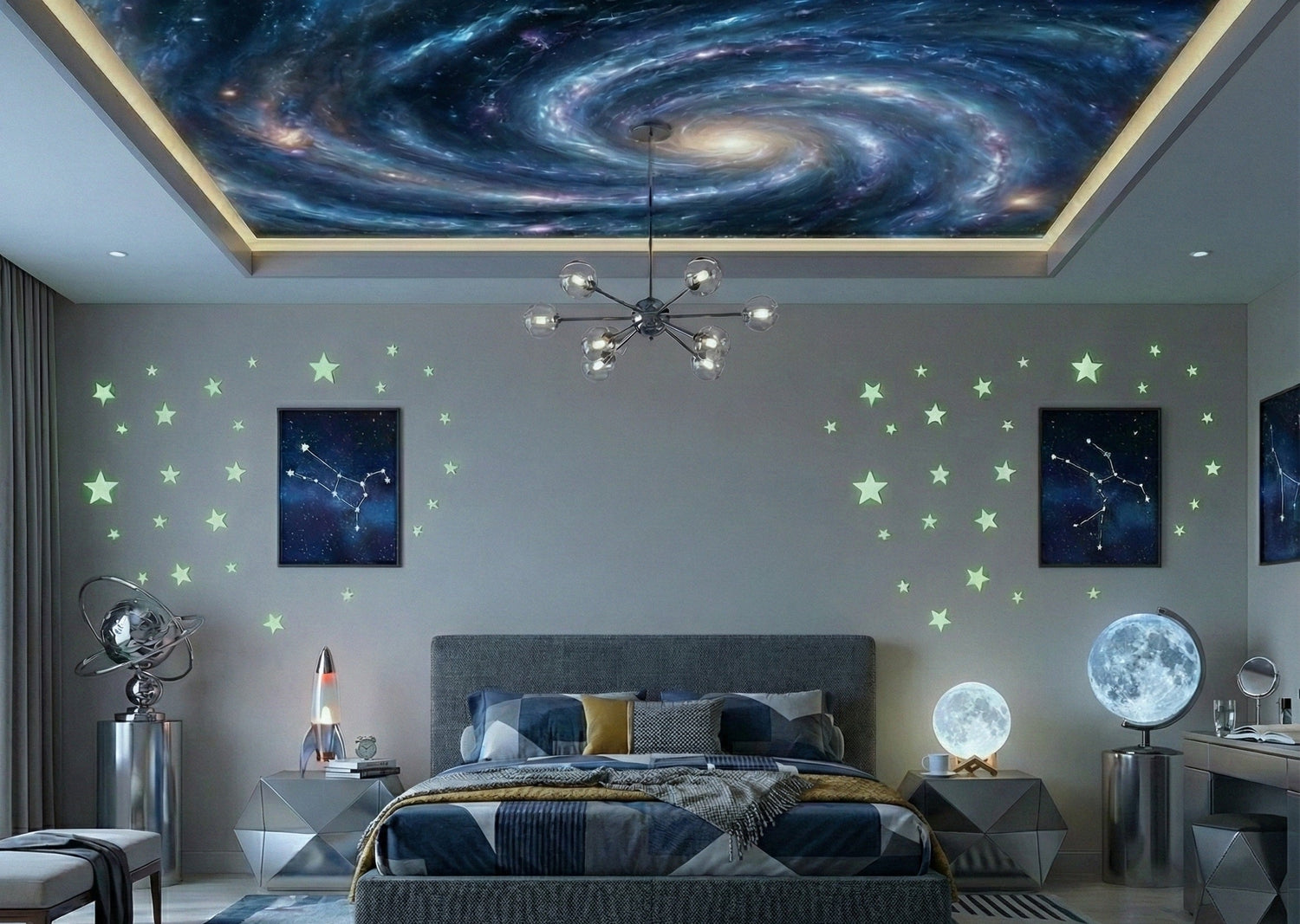 Overhead sky and cosmos wall mural for ceilings, made to roof size