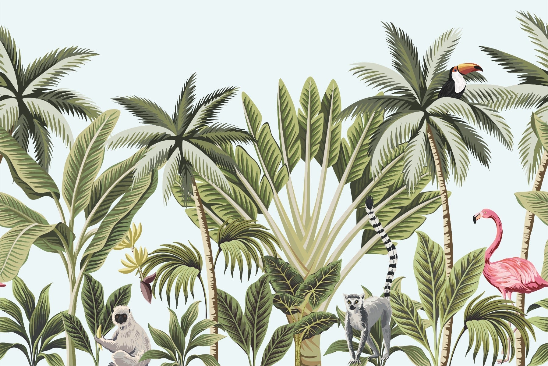 Tropical Plants & Animals Wallpaper Mural