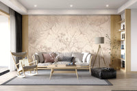 Cream Botanical Leaf Sketch Wall Mural
