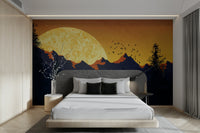Scenic sunset lake mural design

