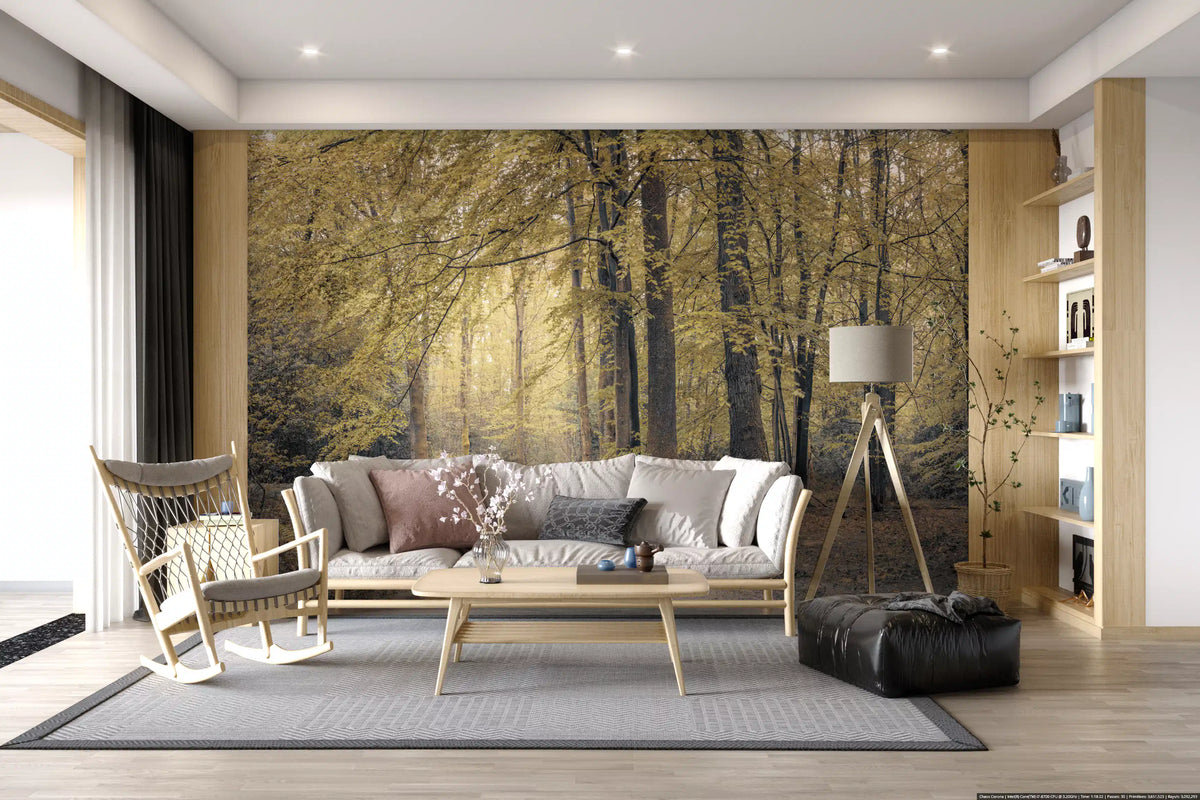 Muted Autumn Woodland Trail Wall Mural