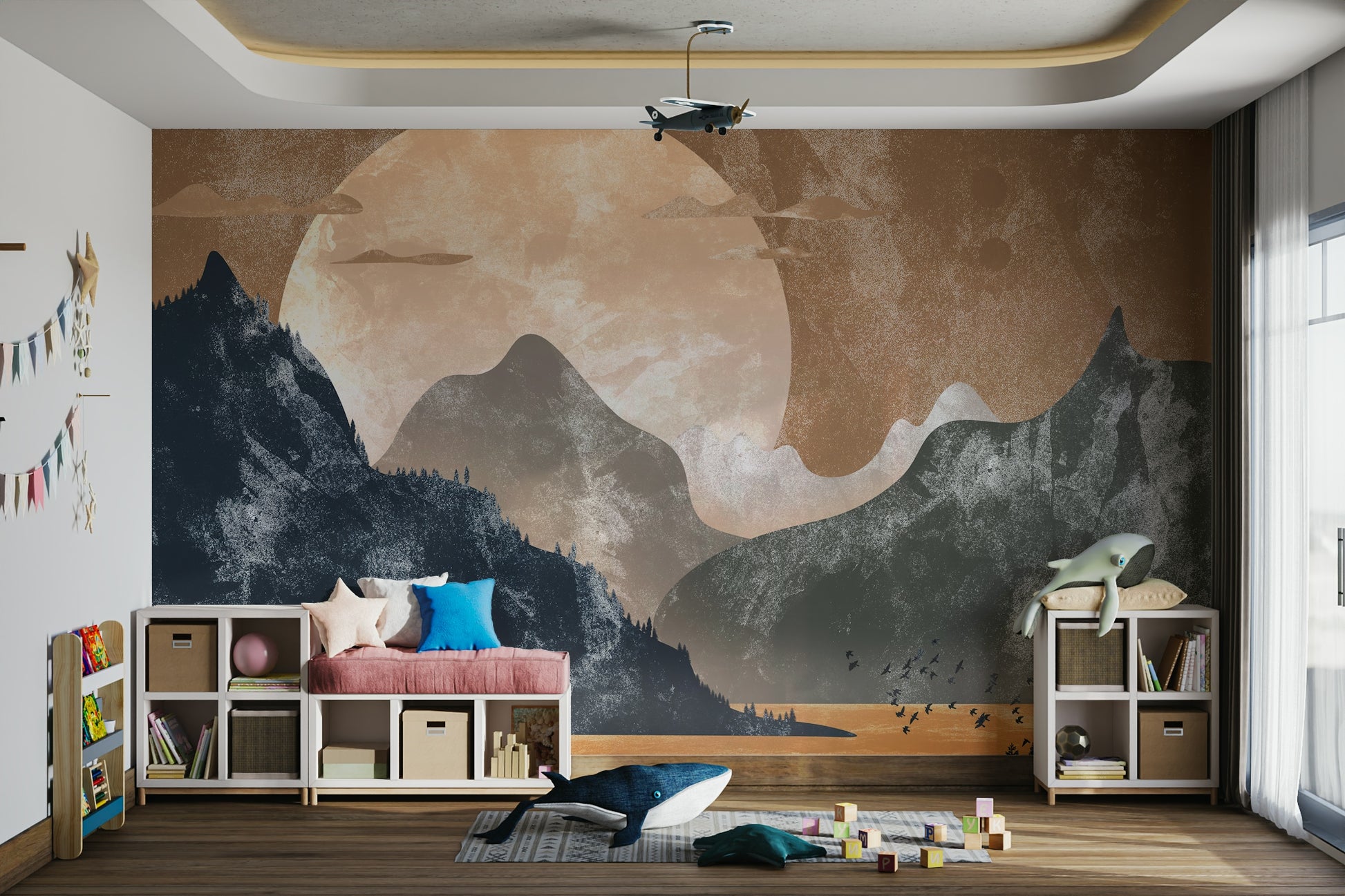 Sunset reflection on lake mural

