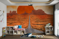 Monument Valley wall design in sunset hues

