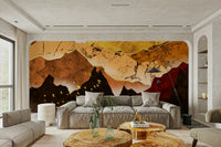 Birds over golden mountains mural

