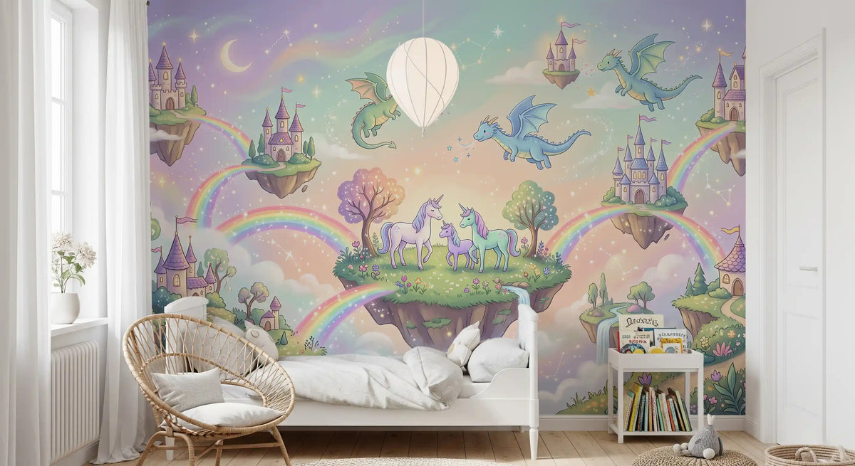 Magical Floating Islands and Mythical Friends Wall Mural